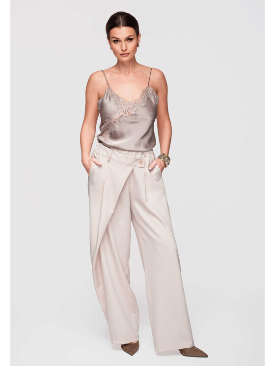 Ombre Ombre Spodnie materiałowe OW-PA-E0003 Beżowy Loose Fit