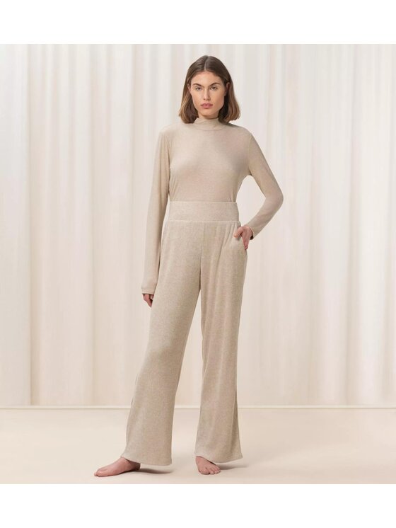 Triumph Triumph Spodnie piżamowe Thermal WIDE TROUSER HIGH WAIST Beżowy Relaxed Fit