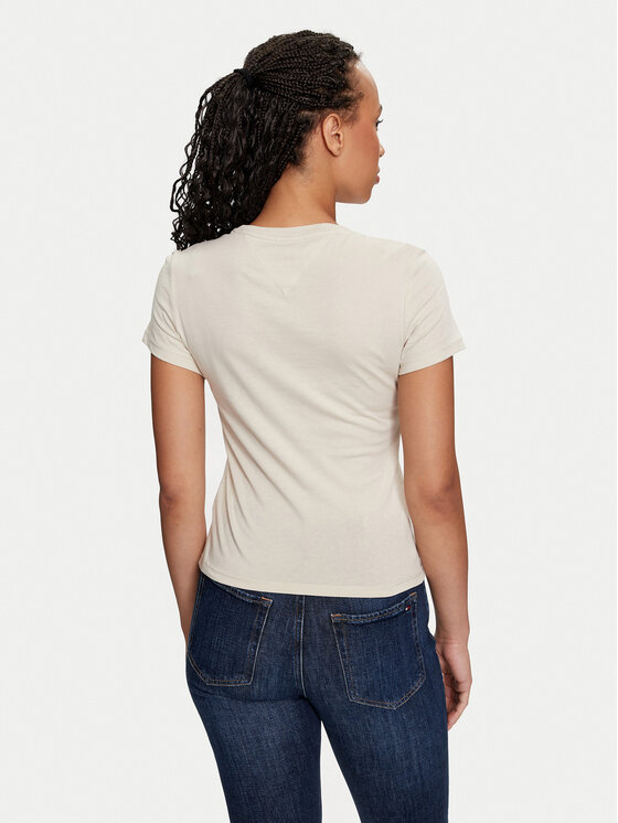 Tommy Jeans Tommy Jeans Tricou Linear DW0DW18398 Bej Slim Fit
