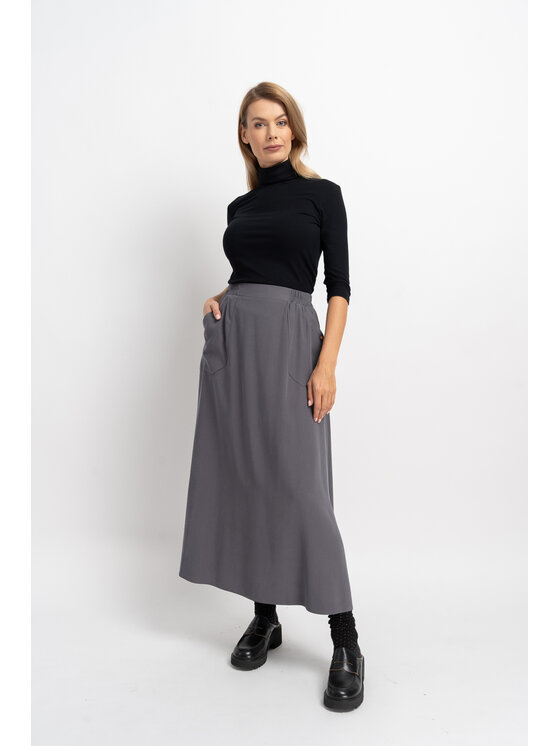 CLICK CLICK Maxi sukně 50-701 Šedá Classic Fit