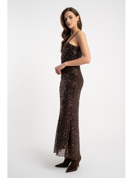 CLICK CLICK Večerné šaty 60-6172 Hnedá Slim Fit