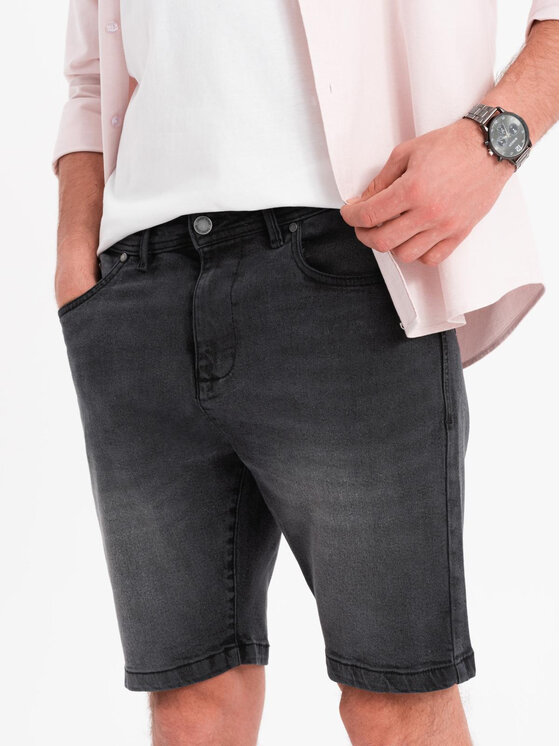 Ombre Ombre Szorty jeansowe OM-SRDS-0171 Czarny Regular Fit