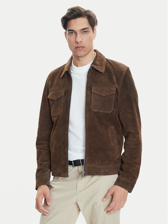 Serge Pariente Giacca di pelle Cred Marrone Regular Fit, taglia : XL