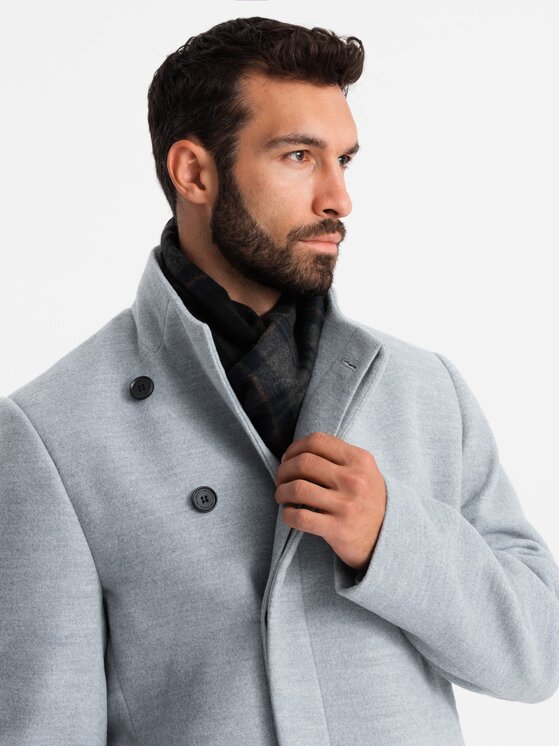 Ombre Ombre Płaszcz OM-COWC-0120 Szary Regular Fit
