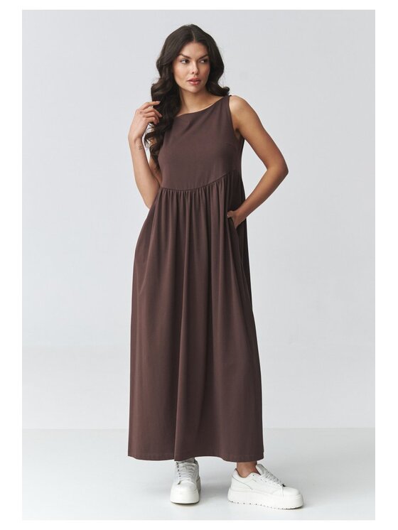 Makadamia Makadamia Sukienka codzienna M932 Brązowy Loose Fit