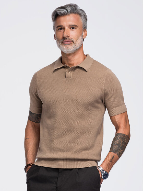 Ombre Ombre Polo OM-POSS-0178 Brązowy Regular Fit