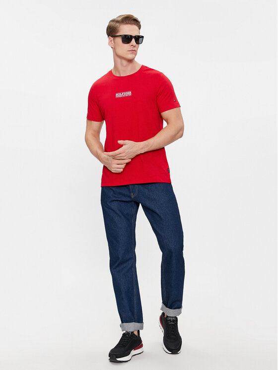 Tommy Hilfiger Tommy Hilfiger Majica Small Hilfiger Tee MW0MW34387 Rdeča Slim Fit