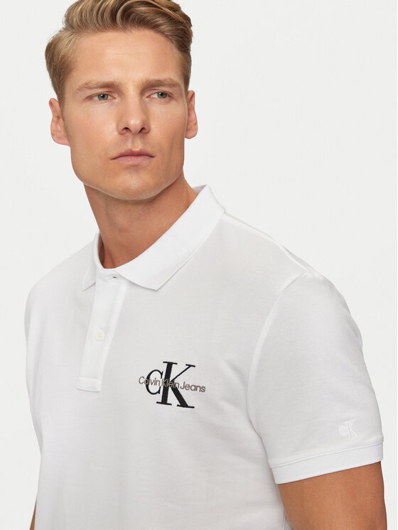 Calvin Klein Jeans Calvin Klein Jeans Тениска с яка и копчета Monologo J30J325664 Бял Regular Fit