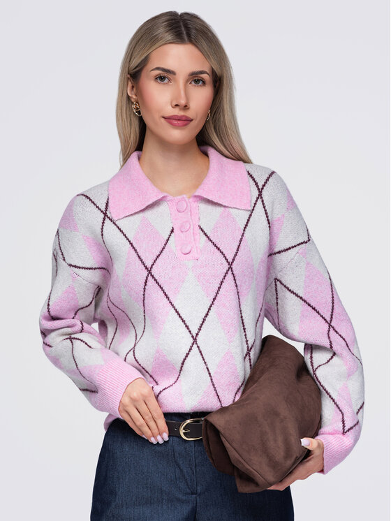 Ombre Ombre Svetr OW-SW-E0030 Růžová Relaxed Fit