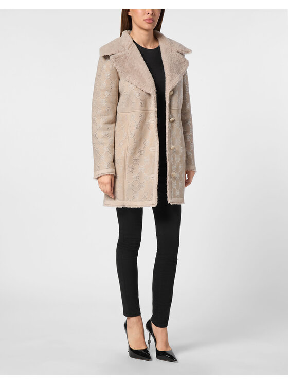 PHILIPP PLEIN PHILIPP PLEIN Cappotto in pelle 20189 Beige Loose Fit