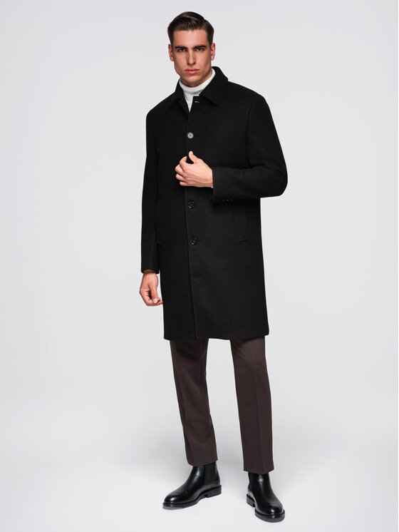 Ombre Ombre Płaszcz OM-COWC-0135 Czarny Regular Fit