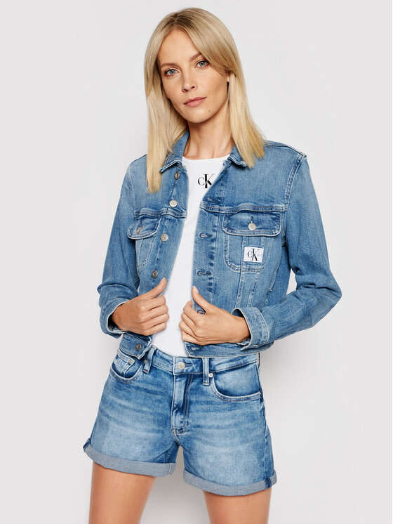 Calvin Klein Jeans Džinsinė striukė J20J216305 Mėlyna Cropped Fit •  Modivo.lt