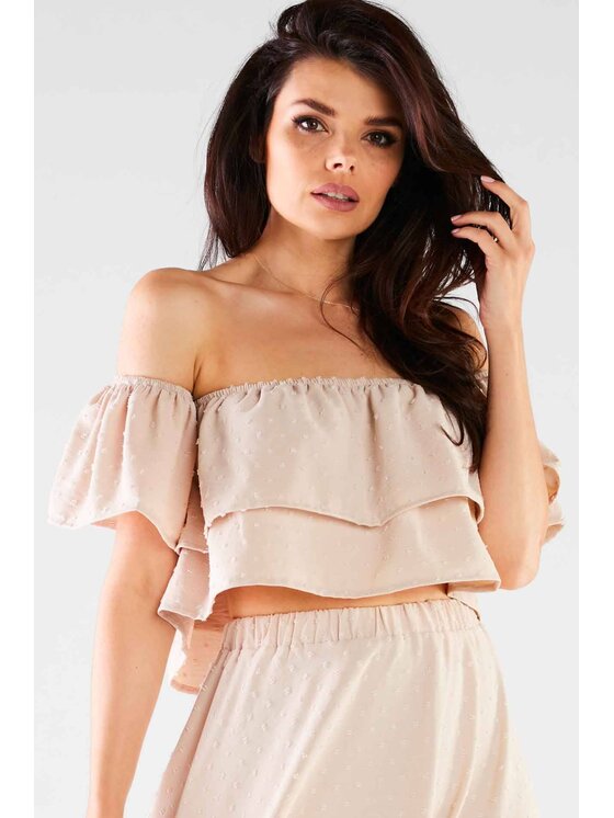 Awama Awama Bluzka A424 Beżowy Basic Fit