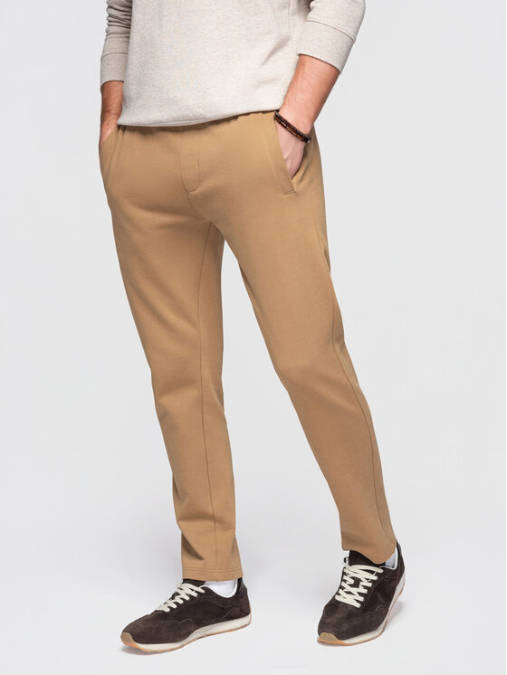 Ombre Ombre Spodnie dresowe OM-PABS-0304 Brązowy Slim Fit