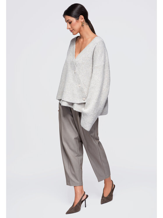 Ombre Ombre Sweter OW-SW-E0013 Szary Relaxed Fit