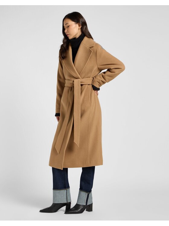 Lee Lee Płaszcz wełniany WOOL COAT Brązowy jasny Relaxed Fit