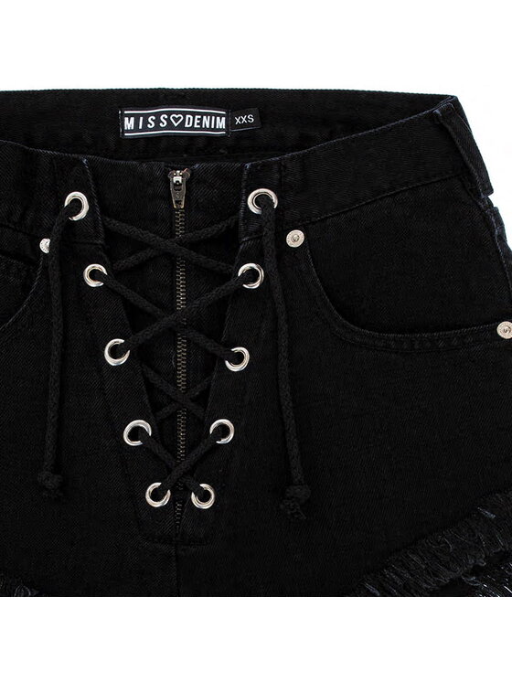 MissDenim MissDenim Szorty jeansowe High Waist Laced Czarny Regular Fit