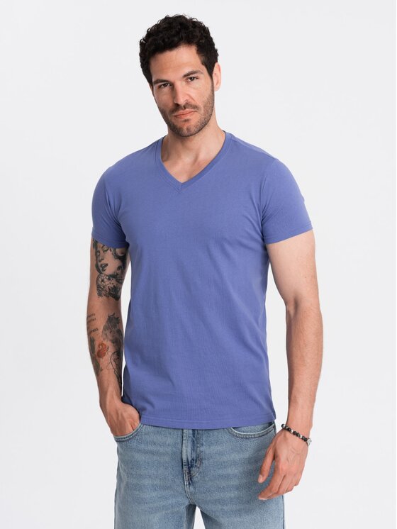 Ombre Ombre T-Shirt OM-TSBS-0145 Fioletowy Regular Fit