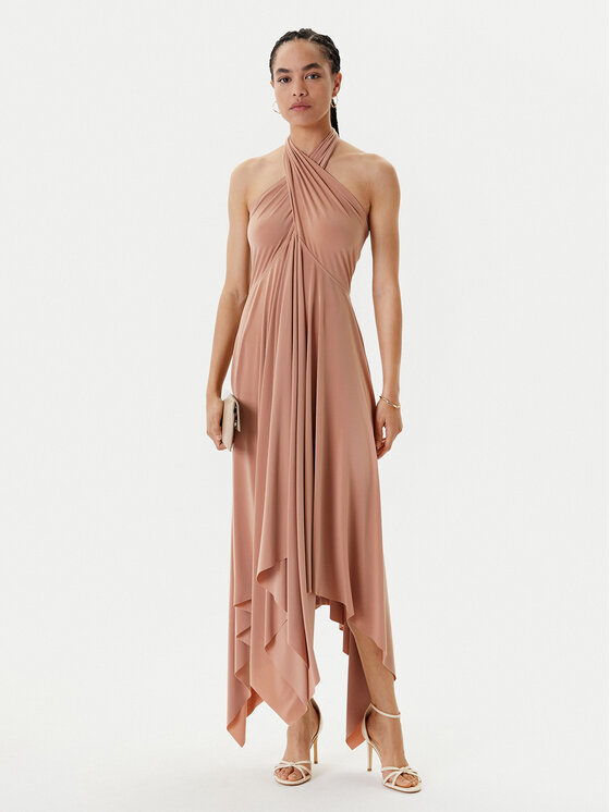 NORMA KAMALI NORMA KAMALI Sukienka koktajlowa KK1253PLO62833 Beżowy Slim Fit