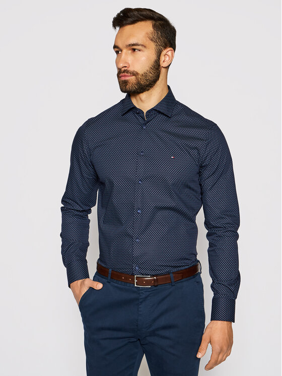 Tommy Hilfiger Tailored Tommy Hilfiger Tailored Košeľa Dot Print MW0MW16505 Tmavomodrá Slim Fit