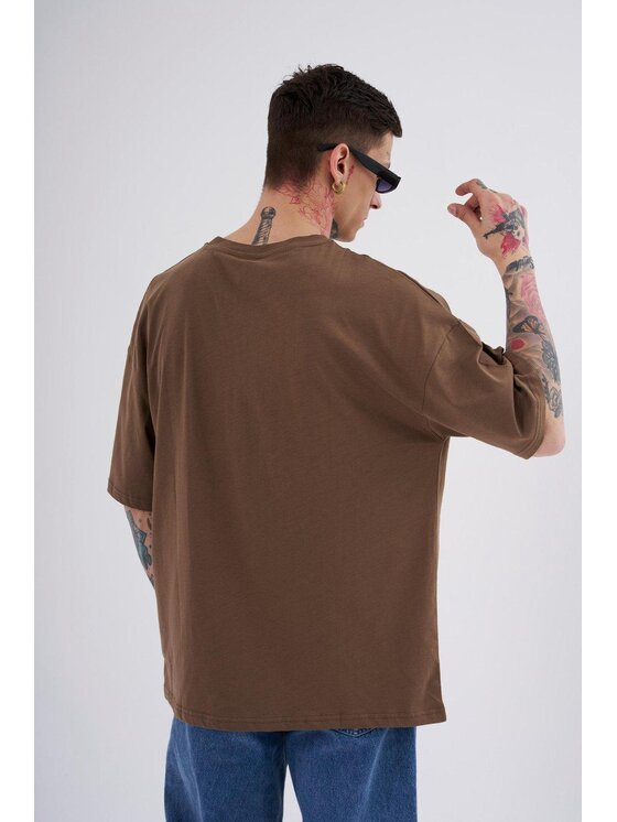 MyStars MyStars T-Shirt Koszulka Z Krótkim Rękawem Oversize Męska Brązowa Machinist Disorder L Brązowy Oversize