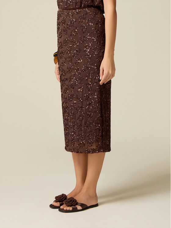 Oltre Oltre Spódnica midi 1027J000332N032 Brązowy Slim Fit