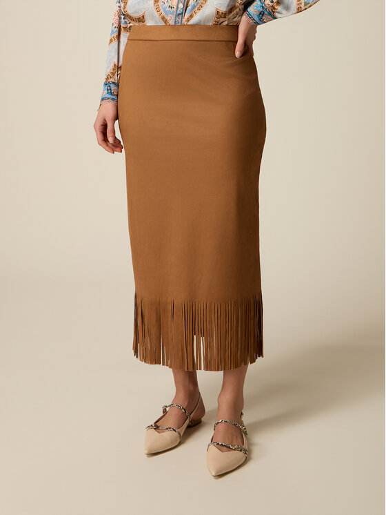 Oltre Oltre Spódnica midi 1035R001596N022 Brązowy Slim Fit