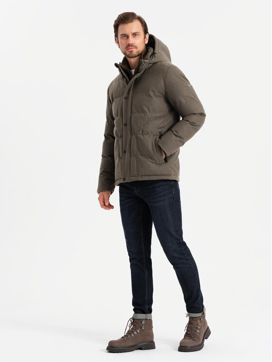 Ombre Ombre Vatovaná bunda OM-JAHP-0203 Khaki Regular Fit