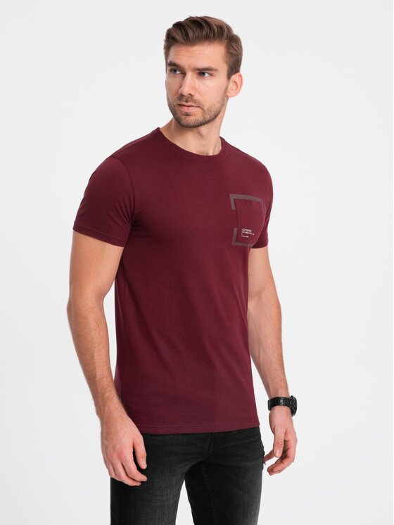 Ombre Ombre T-Shirt OM-TSPT-0154 Bordowy Regular Fit