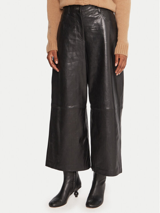 Weekend Max Mara Weekend Max Mara Bőrnadrág Blanc 2525436012 Fekete Wide Leg