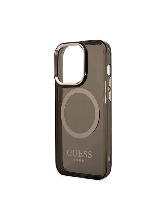 Guess Guess Etui na telefon Gold Outline Translucent MagSafe Czarny