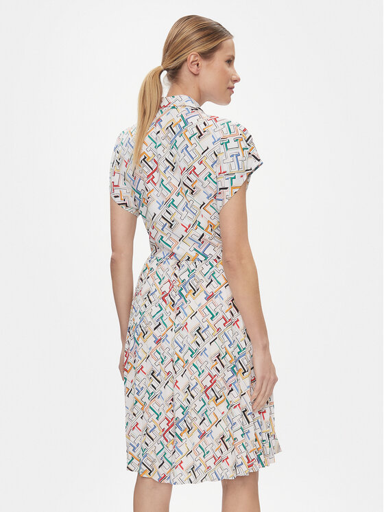 Tommy Hilfiger Tommy Hilfiger Rochie tip cămașă Amd Pleated Ss Knee WW0WW42444 Alb Regular Fit