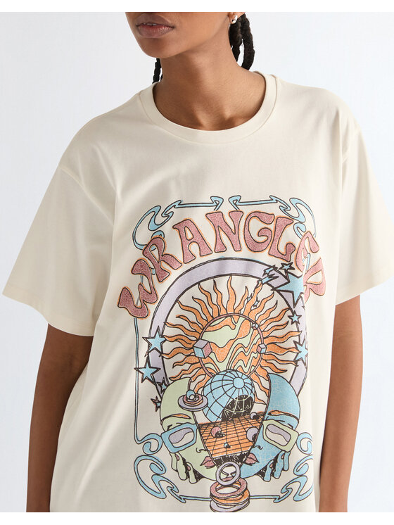 Wrangler Wrangler T-Shirt GIRLFRIEND TEE Biały Relaxed Fit