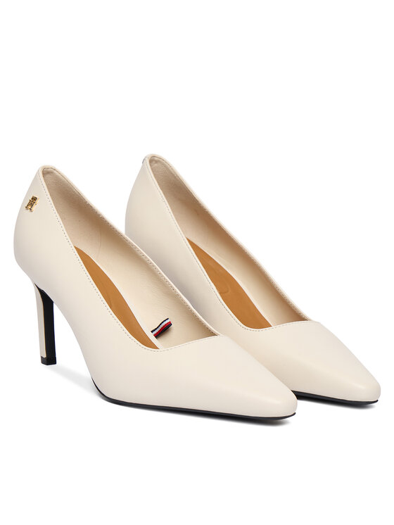Tommy Hilfiger Tommy Hilfiger Körömcipők Th Logo Lth Pump Slanted Hl FW0FW09008 Ekru