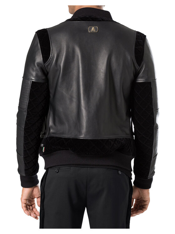 PHILIPP PLEIN PHILIPP PLEIN Kožená bunda 30798 Čierna Regular Fit