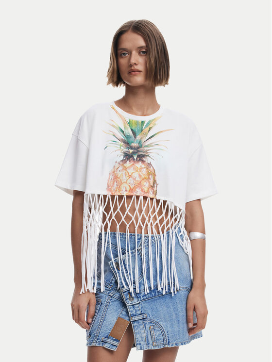 Desigual Tričko 25SWTKAN Écru Regular Fit