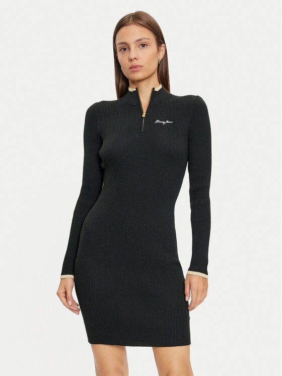 Tommy Jeans Tommy Jeans Rochie tricotată DW0DW19836 Negru Slim Fit
