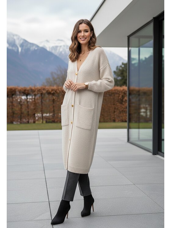 FIGL FIGL Kardigan M1237 Béžová Regular Fit