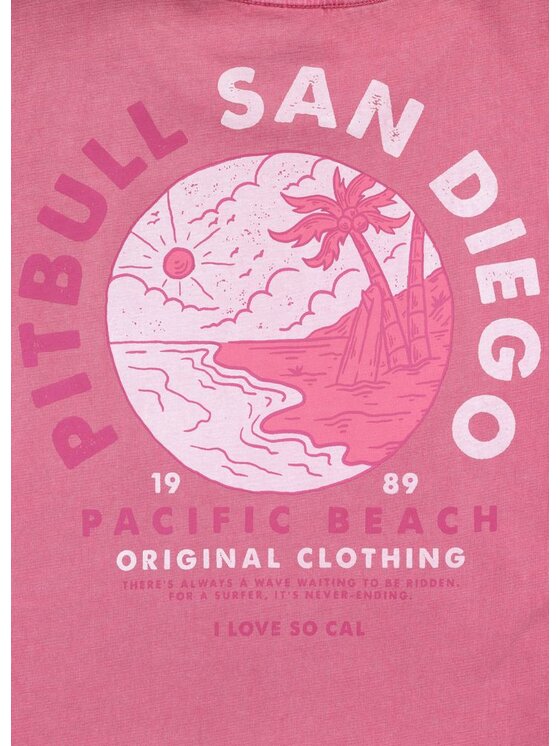 PITBULL PITBULL T-Shirt Koszulka damska Denim Washed PLANET SURF XL Różowy Regular Fit