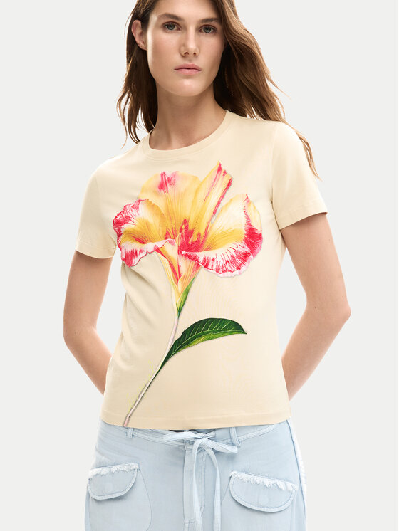 Desigual Desigual Tričko Estocolmo 26SWTK03 Béžová Regular Fit