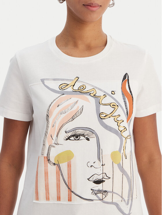Desigual Desigual T-särk 26SWTK51 Valge Regular Fit