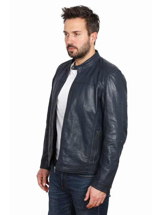 David Ryan David Ryan Kurtka skórzana BOSTON Granatowy Regular Fit