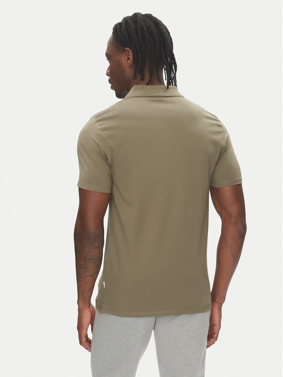 Lindbergh Lindbergh Тениска с яка и копчета 30-404036 Каки Slim Fit