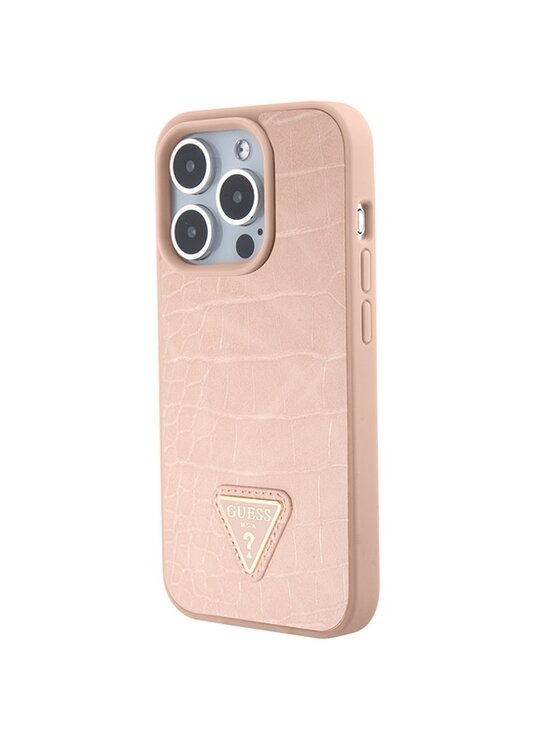 Guess Guess Etui na telefon Croco Triangle Metal Logo Różowy