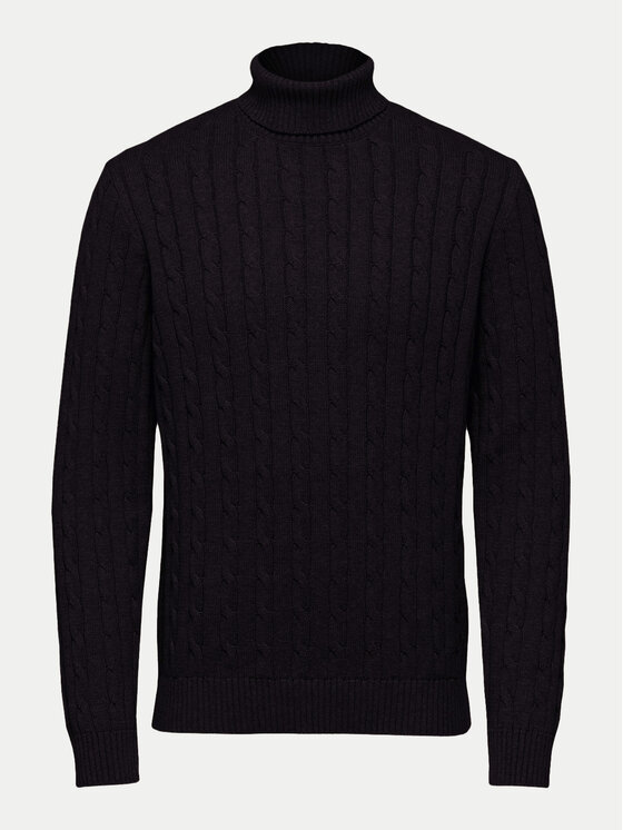 Selected Homme Selected Homme Bluză cu gât Ryan 16077218 Negru Regular Fit