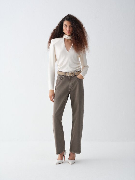 La Mania La Mania Bluzka ELUNE Kremowy Basic Fit