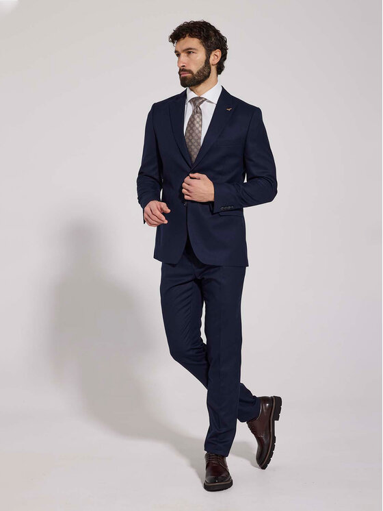 VILLARO VILLARO Garnitur GAR232VIM Granatowy Slim Fit