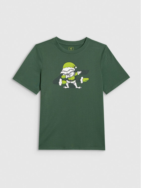 4F 4F T-Shirt CHRISTMAS DROP Zielony ciemny Regular Fit