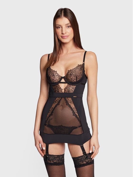 Bluebella Nočná košeľa Alanna 41680-BK Čierna Slim Fit