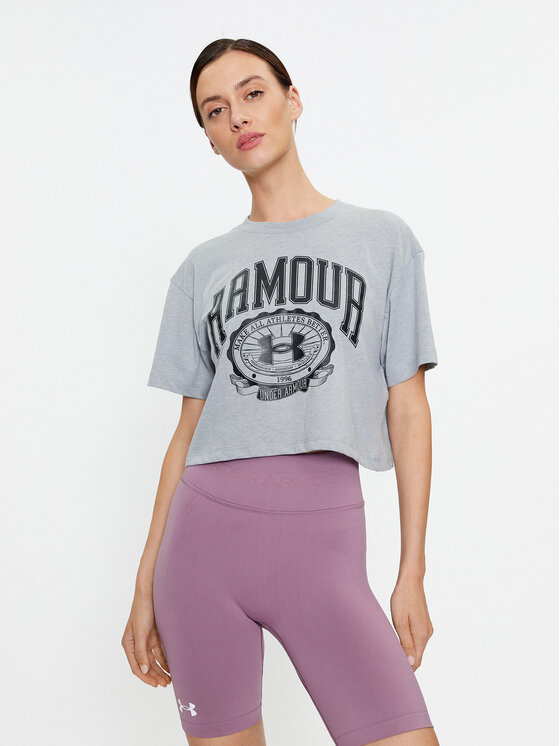 Under Armour T-shirt Ua Collegiate Crest Crop Ss 1379402 Grigio Loose Fit, taglia : M